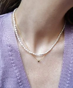[LOMBRILLANT] Seasonless Petite Heart Pearl Neckless (SET)