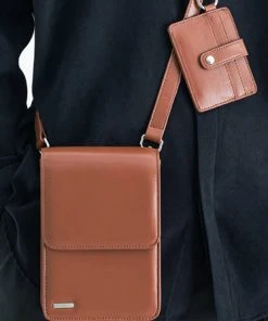 [SSY] Seasonless MINIMAL BAR SQUARE LEATHER BAG & CARDWALLET BROWN