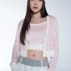 Best Sellers [SETUP EXE] Winter 21 Velvet Crop Cardigan Set [Baby Pink]