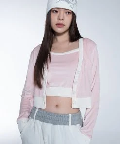 Best Sellers [SETUP EXE] Winter 21 Velvet Crop Cardigan Set [Baby Pink]