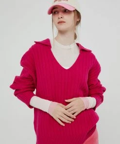[BENSIMON] FW 21 WIDE COLLAR KNIT - HOT PINK