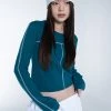 [SETUP EXE] Winter 21 Raw Edge Stitch Crop Top [Blue] Best Sellers