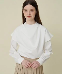 Best Sellers [GOCORI] FW 21 LAYERED DRAPING BLOUSE - WHITE