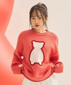 [AQOSTUDIOSPACE] FW 21 AQO BEAR LOGO KNIT RED Best Sellers