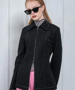 UNORMAL [UNUSUALNORMAL] FW 21 ZIP-UP SHIRT _ BLACK