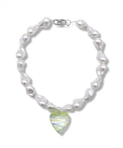 [HURJABOYACC] Seasonless Venetian Heart Glass Pearl Necklace _Green