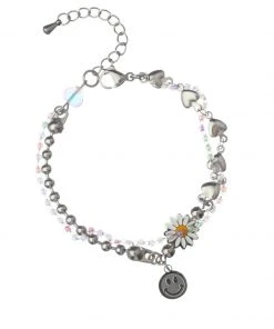 [STEEL EDITION] Seasonless Pink Beads Daisy Smile Bracelet Pink