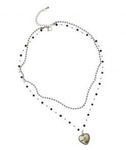 [STEEL EDITION] Seasonless Ball Chain Beads Heart Cat Necklace