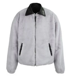 [OY] FW 21 LEATHER LOGO FUR JACKET-GREY