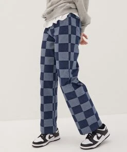 [DEARSTALKER] FW 21 GRID CHECK DENIM PANTS- NAVY