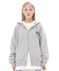 [FEVERTIME] FW 21 21 2-Way Checker HOODIE ZIP-UP - GREY Best Sellers