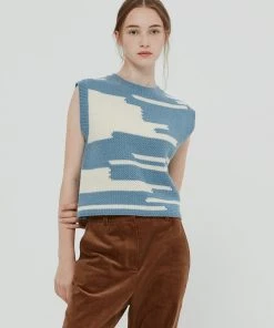 Best Sellers [BENSIMON] FW 21 COLOR MIXED KNIT VEST WOMAN - BLUE