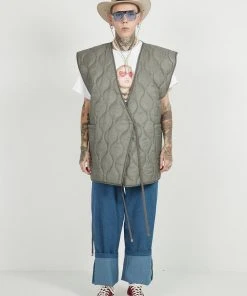 [FM91.02] FW 21 MATCHeS PADDiNG Vest Grey/khaki Best Sellers