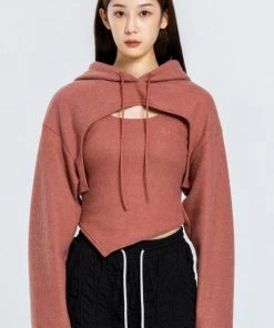 [OUTXO] Winter 21 Knit Hood Bolero Set Pink