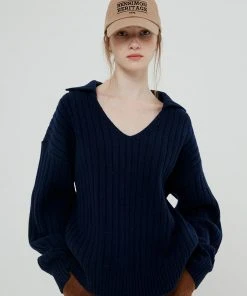 [BENSIMON] FW 21 WIDE COLLAR KNIT - NAVY Best Sellers