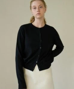 Best Sellers [STEP AROUND] FW 21 SOFT COTTON BASIC ROUND CARDIGAN_BLACK