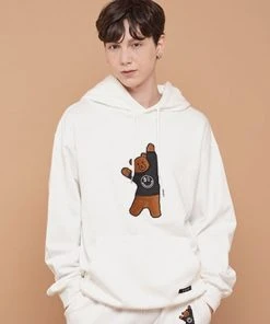 [DXOH] Seasonless BEAR EMBROIDER HOODIE [WHITE] Best Sellers