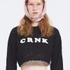 Best Sellers [CRANK] Winter 21 FLEECE LOGO CROP KNITWEAR_BK