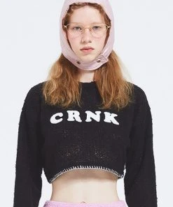 Best Sellers [CRANK] Winter 21 FLEECE LOGO CROP KNITWEAR_BK