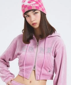 [CRANK] Winter 21 VELVET CROP ZIP-UP HOODIE_PK Best Sellers