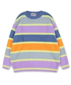 YOUTH BATH [YOUTHBATH] FW 21 ANGORA MULTI STRIPE KNIT WEAR_BLUE Best Sellers