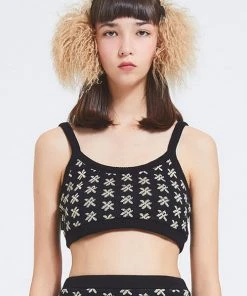 Best Sellers [CRANK] Winter 21 FLOWER KNIT BUSTIER_BK