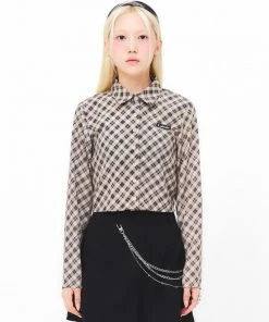 [FEVERMINUTE] FW 21 MINUTE CHECK CROP SHIRTS BEIGE Best Sellers