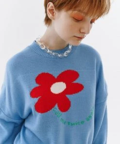 Best Sellers [ROCCI ROCCI] Winter 21 Flower Balloon-fit Pullover [BLUE]
