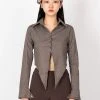 Best Sellers [SPUNKY] FW 21 OPEN COLLAR SHIRT (BROWN)