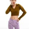 [CAPRICIEUX] Winter 21 VNECK COLLAR CROP KNIT_KHAKI BEIGE Best Sellers