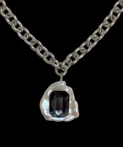 [HURJABOYACC] Seasonless Mono Gem Pearl Necklace_Black