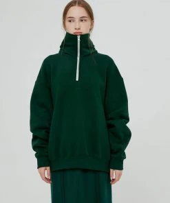 [BENSIMON] FW 21 WIDE COLLAR OVER HALF ZIP UP - DEEP GREEN