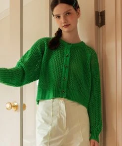 Best Sellers [ROCCI ROCCI] FW 21 Flower Button Net Cardigan [GREEN]