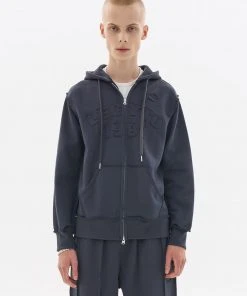 [LECYTO] FW 21 INSIDE-OUT VARSITY HOODIE ZIP-UP_[NAVY BLAZER] Best Sellers