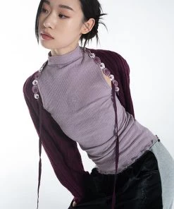 [SETUP EXE] FW 21 Rose Bolero Strap Cardigan [Burgundy]