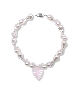 [HURJABOYACC] Seasonless Venetian Heart Glass Pearl Necklace _ Pink