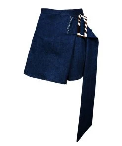 [CODE SHION] Winter 21 Big Belt Pleats Mini Skirt [blue Denim] Best Sellers