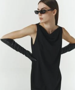 [REPOS] FW 21 COWL NECK SLEEVELESS DRESS (BLACK)