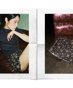 [RURU] FW 21 VINTAGE ROSE DENIM SKIRT