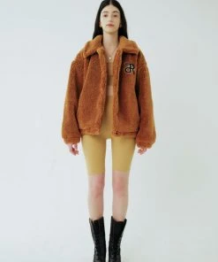 [INPREP] FW 21 EMBROIDERED LOGO FLEECE JACKET (BROWN)_W Best Sellers