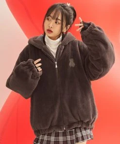 [AQOSTUDIOSPACE] FW 21 AQO BEAR FUR JACKET CHARCOAL