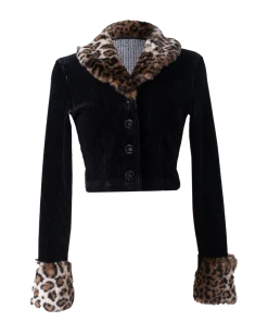 Best Sellers [ONMYOWN] FW 21 Leopard Fluffy Collar Trim Cardigan
