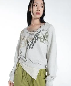 [SETUP EXE] FW 21 Deep V-neck Eyelet Sweatshirts [Oatmeal]