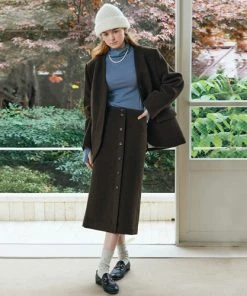 [ANEDIT] Winter 21 Wool Button H-Line Skirt_DBR