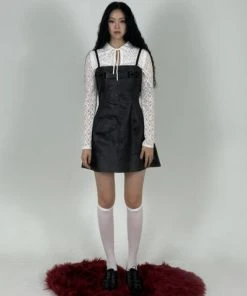 [POPSIZ] FW 21 Hanji Leather Ribbon Slip Dress Best Sellers