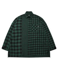 [AJO BY AJO] FW 21 Oversized Buffalo Check Mixed Shirt [Green] Best Sellers