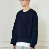 [LECYTO] Winter 21 OVERFIT MIX KNIT SWEATSHIRT_[NAVY] Best Sellers