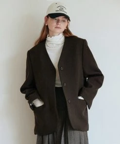 [ANEDIT] Winter 21 Wool Padded Collarless Jacket_DBR Best Sellers