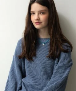 [ROCCI ROCCI] FW 21 Soft Cotton Drop Shoulder Waffle Knitwear STONE BLUE Best Sellers