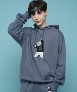[DXOH] Seasonless BEAR EMBROIDER HOODIE [DARK BLUE]